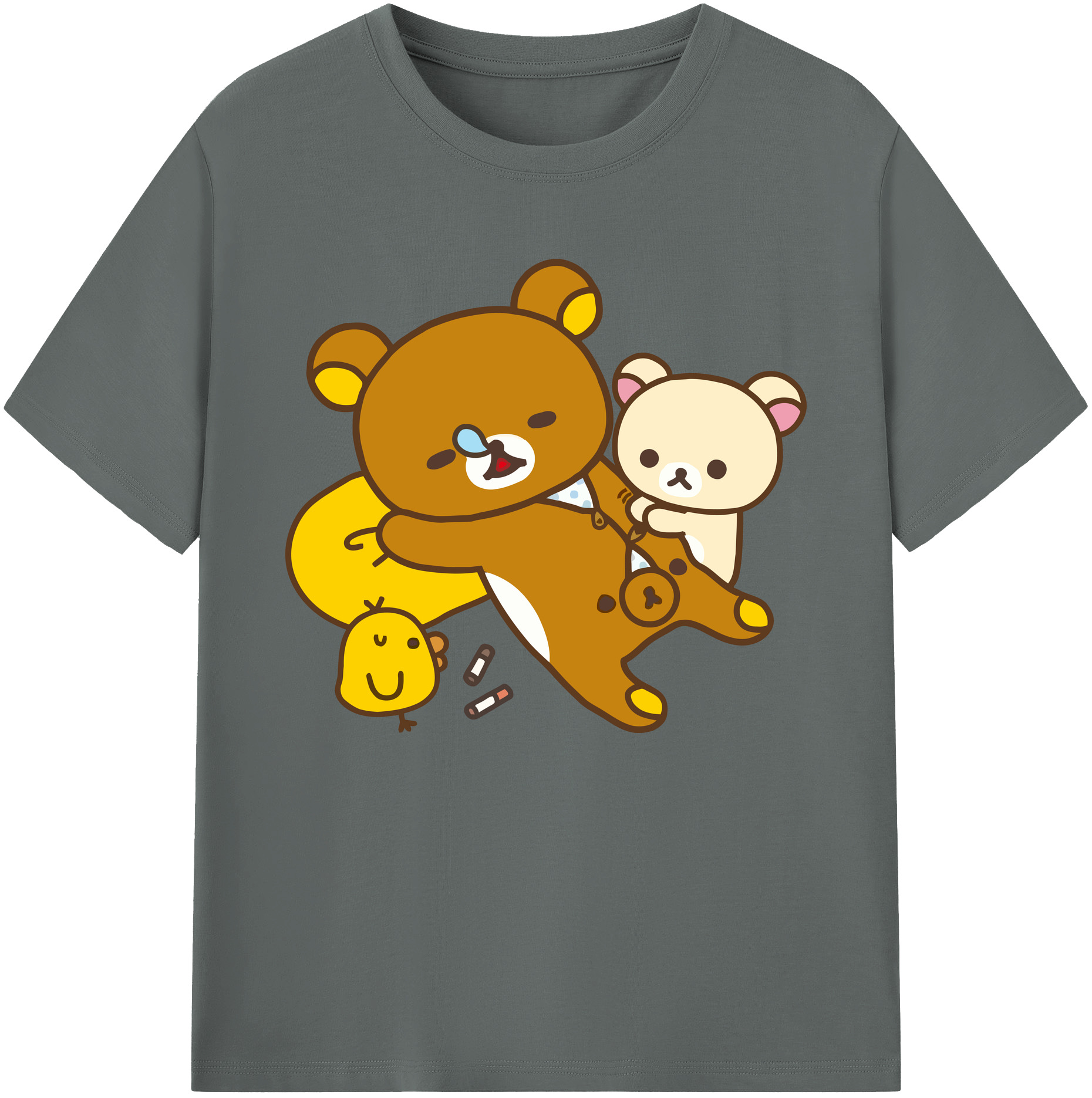 （画像用） リラックマ リラックマ キイロイトリ Rilakkuma Korilakkuma Kiiroitori 綿100％ メンズ半袖Tシャツ｜肌触りやわらか＆通気性